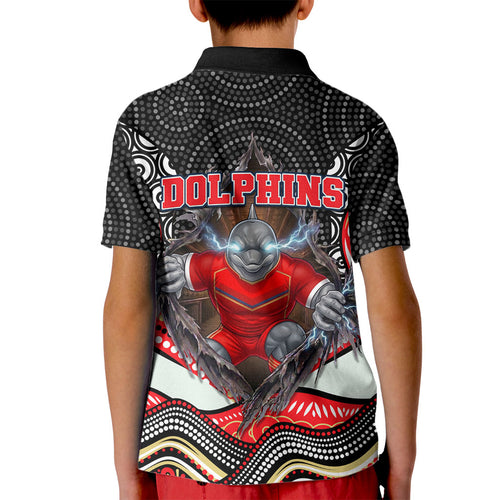 Dolphins Kid Polo Shirt The Scream of Lightning Eyes - Indigenous Dot Ripping Effect