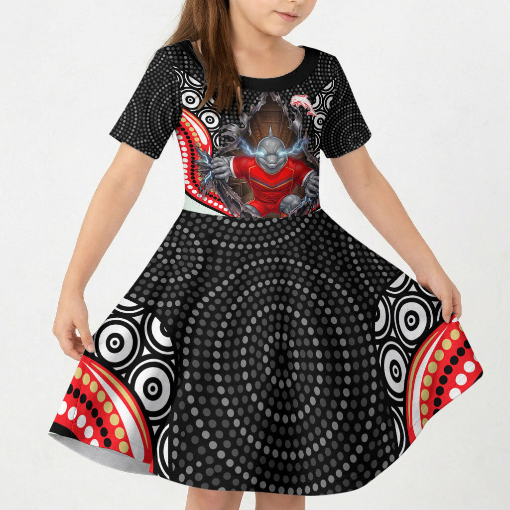 Dolphins Kid Short Sleeve Dress The Scream of Lightning Eyes - Indigenous Dot Ripping Effect
