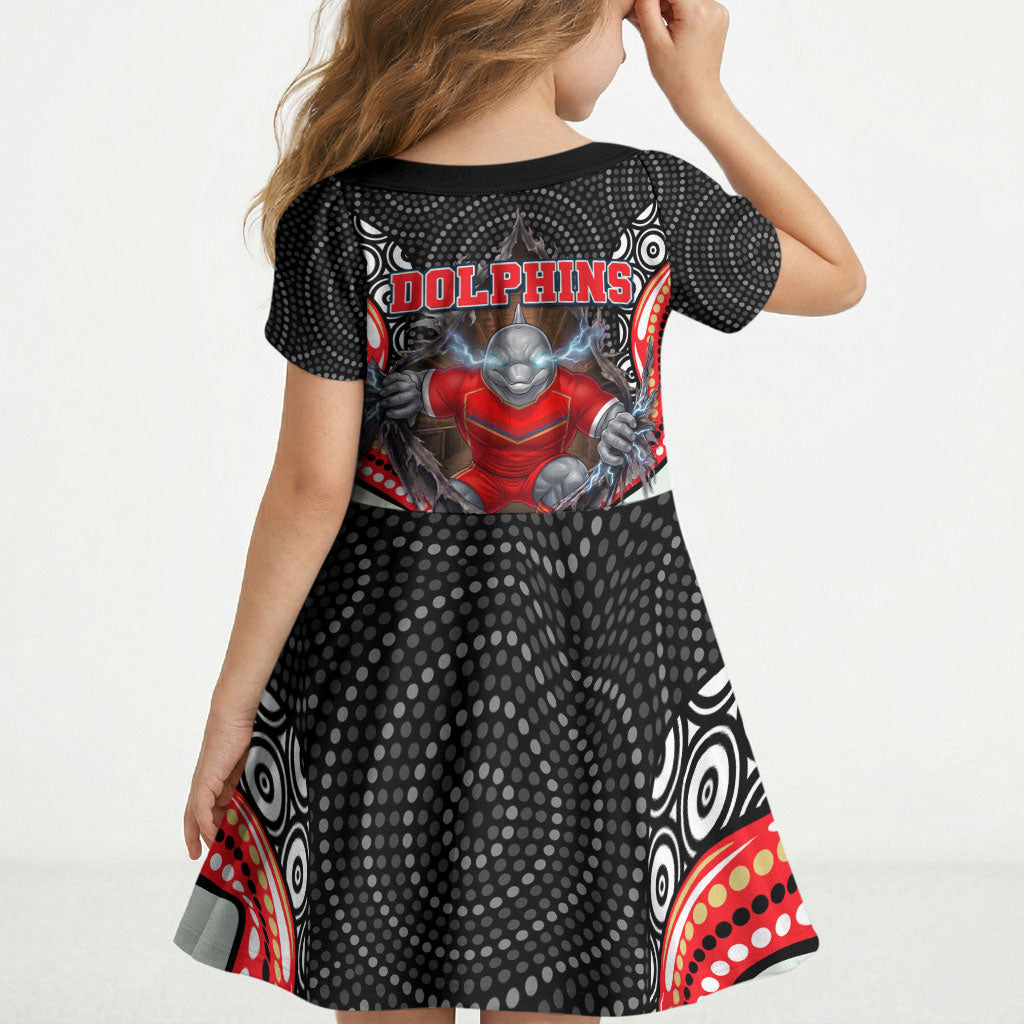 Dolphins Kid Short Sleeve Dress The Scream of Lightning Eyes - Indigenous Dot Ripping Effect