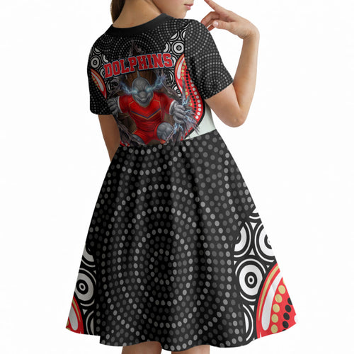 Dolphins Kid Short Sleeve Dress The Scream of Lightning Eyes - Indigenous Dot Ripping Effect