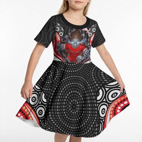 Dolphins Kid Short Sleeve Dress The Scream of Lightning Eyes - Indigenous Dot Ripping Effect