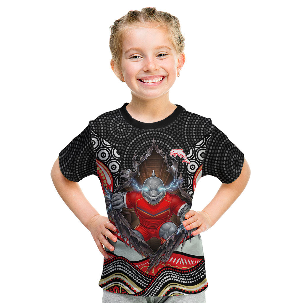 Dolphins Kid T Shirt The Scream of Lightning Eyes - Indigenous Dot Ripping Effect