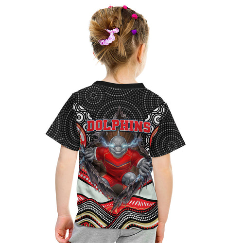 Dolphins Kid T Shirt The Scream of Lightning Eyes - Indigenous Dot Ripping Effect