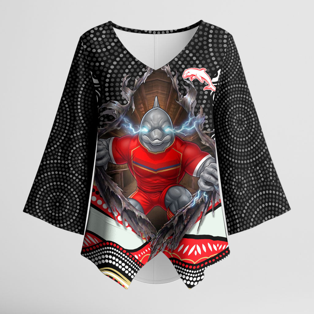 Dolphins Kimono Sleeve Blouse The Scream of Lightning Eyes - Indigenous Dot Ripping Effect