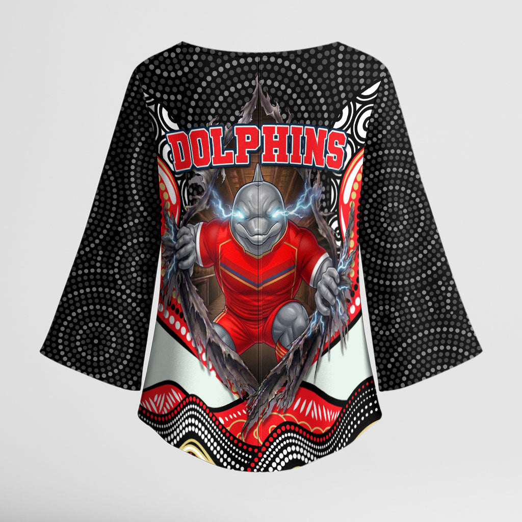 Dolphins Kimono Sleeve Blouse The Scream of Lightning Eyes - Indigenous Dot Ripping Effect