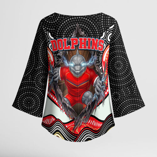 Dolphins Kimono Sleeve Blouse The Scream of Lightning Eyes - Indigenous Dot Ripping Effect