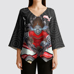 Dolphins Kimono Sleeve Blouse The Scream of Lightning Eyes - Indigenous Dot Ripping Effect