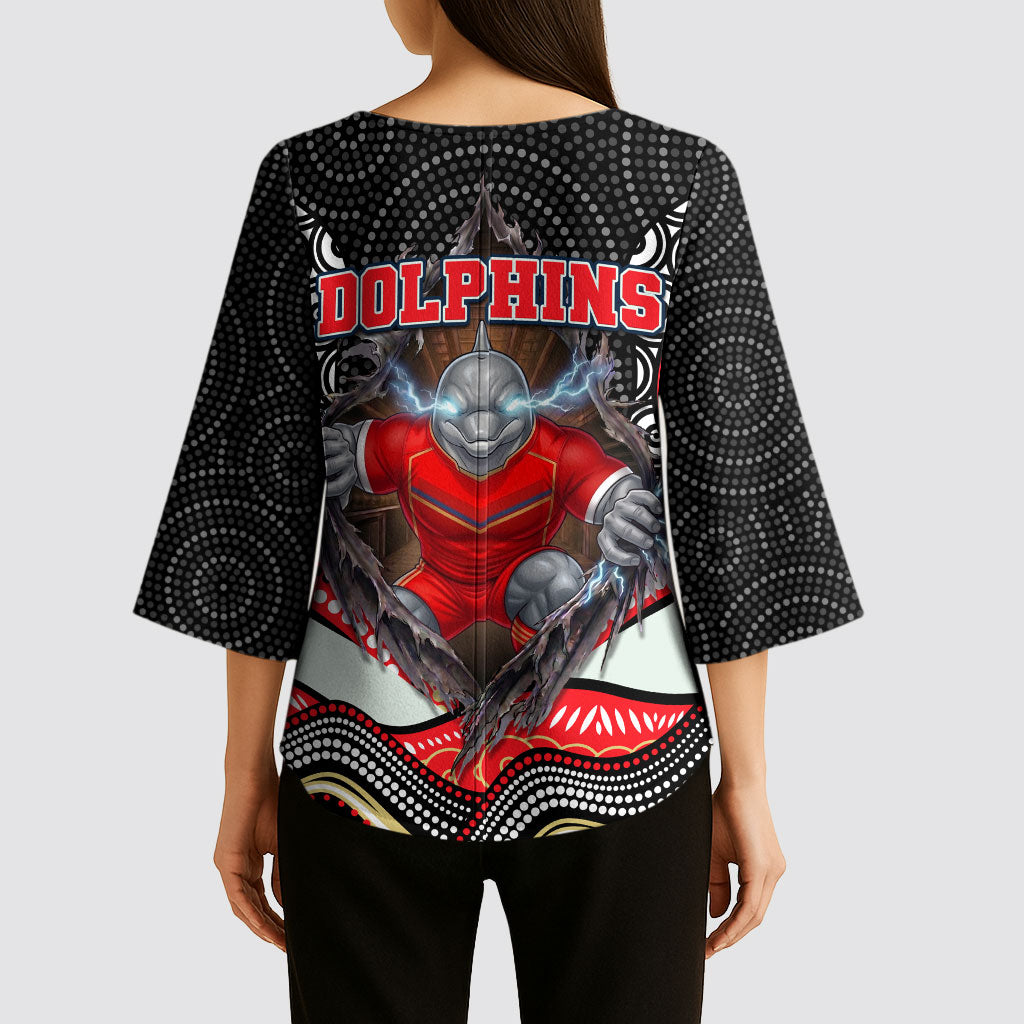 Dolphins Kimono Sleeve Blouse The Scream of Lightning Eyes - Indigenous Dot Ripping Effect