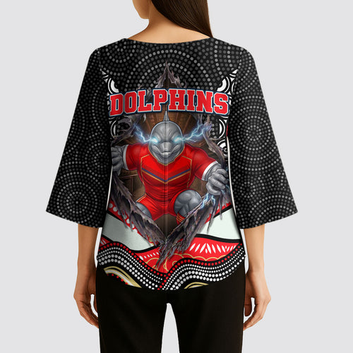 Dolphins Kimono Sleeve Blouse The Scream of Lightning Eyes - Indigenous Dot Ripping Effect