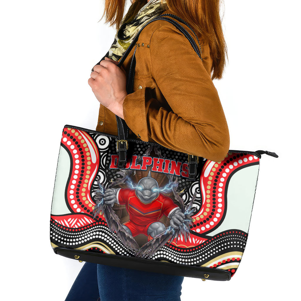 Dolphins Leather Tote Bag The Scream of Lightning Eyes - Indigenous Dot Ripping Effect