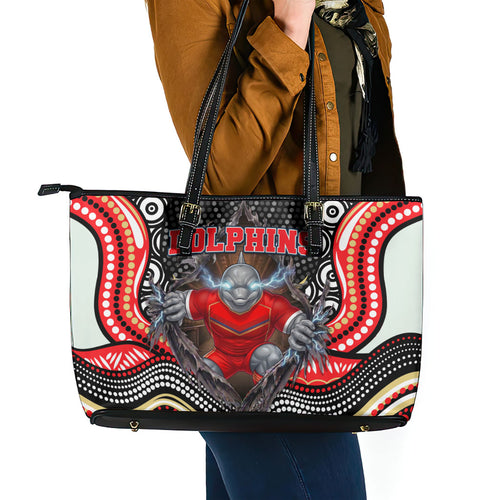 Dolphins Leather Tote Bag The Scream of Lightning Eyes - Indigenous Dot Ripping Effect