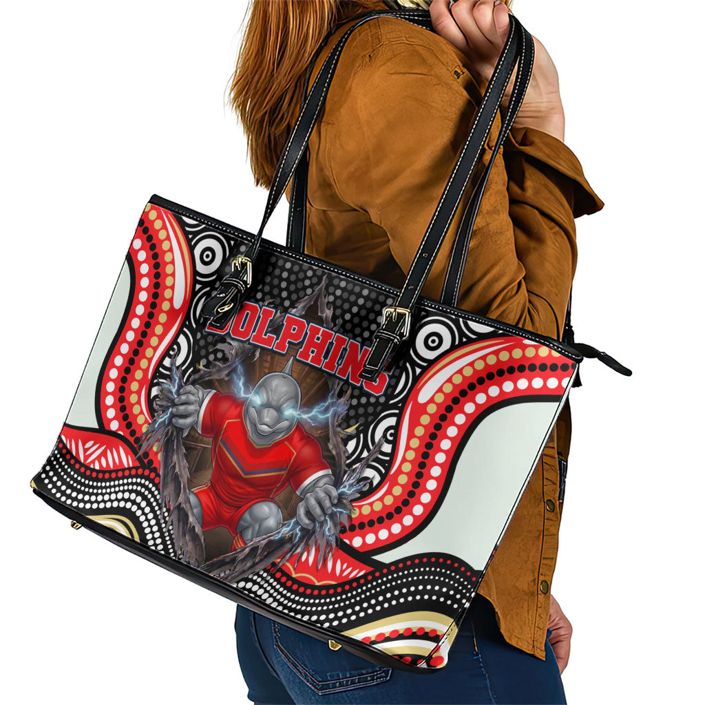 Dolphins Leather Tote Bag The Scream of Lightning Eyes - Indigenous Dot Ripping Effect