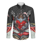 Dolphins Long Sleeve Button Shirt The Scream of Lightning Eyes - Indigenous Dot Ripping Effect
