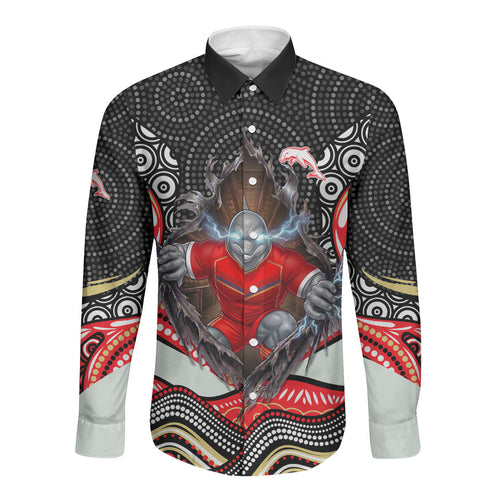 Dolphins Long Sleeve Button Shirt The Scream of Lightning Eyes - Indigenous Dot Ripping Effect