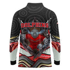 Dolphins Long Sleeve Polo Shirt The Scream of Lightning Eyes - Indigenous Dot Ripping Effect