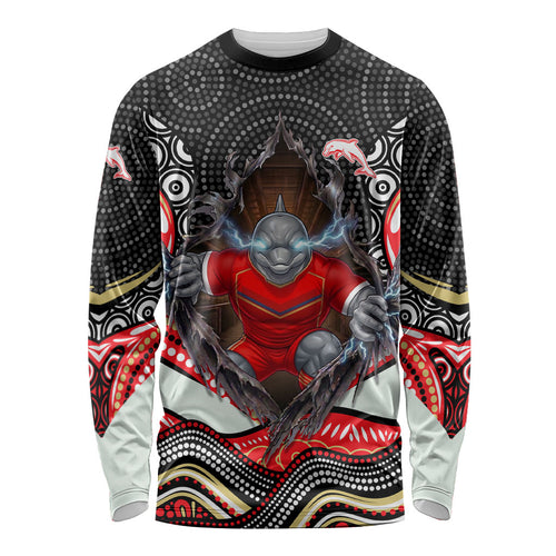 Dolphins Long Sleeve Shirt The Scream of Lightning Eyes - Indigenous Dot Ripping Effect