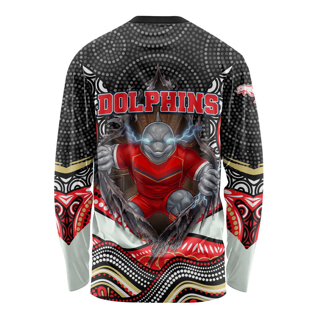 Dolphins Long Sleeve Shirt The Scream of Lightning Eyes - Indigenous Dot Ripping Effect