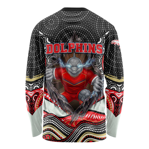 Dolphins Long Sleeve Shirt The Scream of Lightning Eyes - Indigenous Dot Ripping Effect
