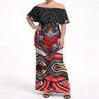 Dolphins Off Shoulder Maxi Dress The Scream of Lightning Eyes - Indigenous Dot Ripping Effect