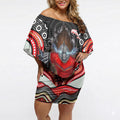 Dolphins Off Shoulder Short Dress The Scream of Lightning Eyes - Indigenous Dot Ripping Effect