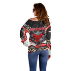 Dolphins Off Shoulder Sweater The Scream of Lightning Eyes - Indigenous Dot Ripping Effect