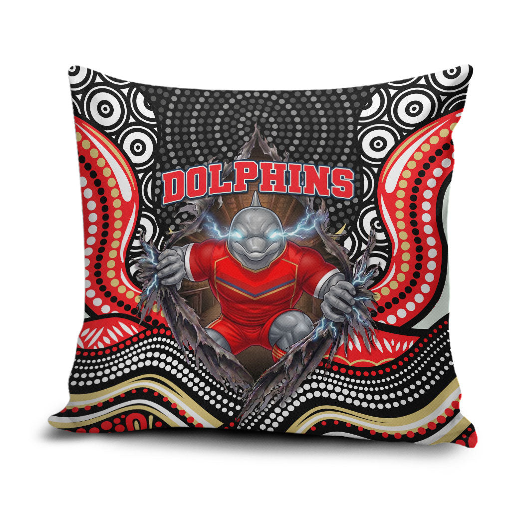 Dolphins Pillow Cover The Scream of Lightning Eyes - Indigenous Dot Ripping Effect