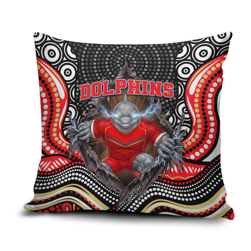 Dolphins Pillow Cover The Scream of Lightning Eyes - Indigenous Dot Ripping Effect