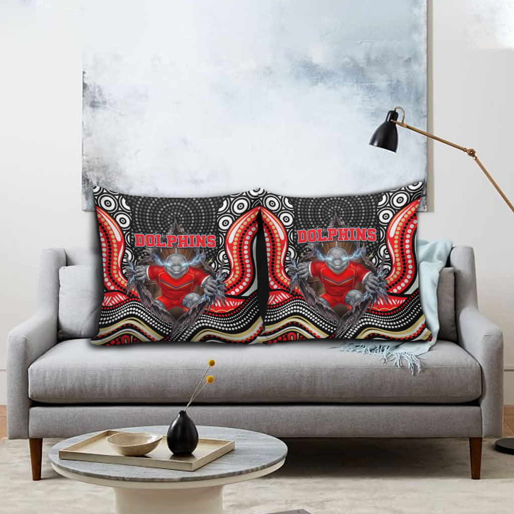 Dolphins Pillow Cover The Scream of Lightning Eyes - Indigenous Dot Ripping Effect