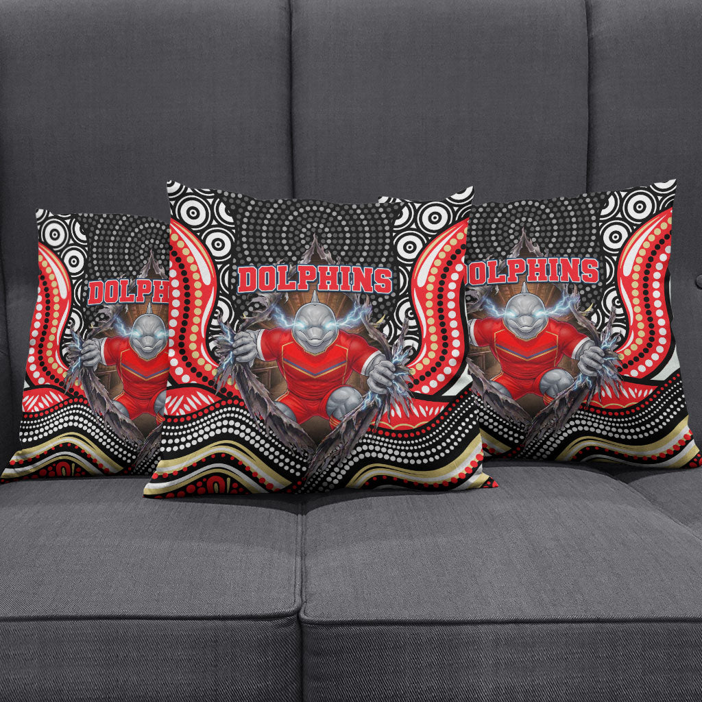 Dolphins Pillow Cover The Scream of Lightning Eyes - Indigenous Dot Ripping Effect