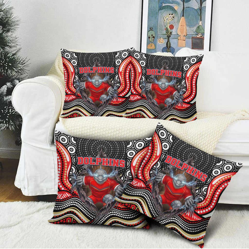Dolphins Pillow Cover The Scream of Lightning Eyes - Indigenous Dot Ripping Effect