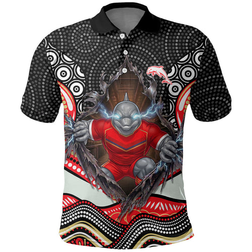 Dolphins Polo Shirt The Scream of Lightning Eyes - Indigenous Dot Ripping Effect