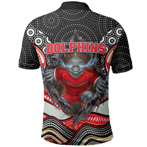 Dolphins Polo Shirt The Scream of Lightning Eyes - Indigenous Dot Ripping Effect