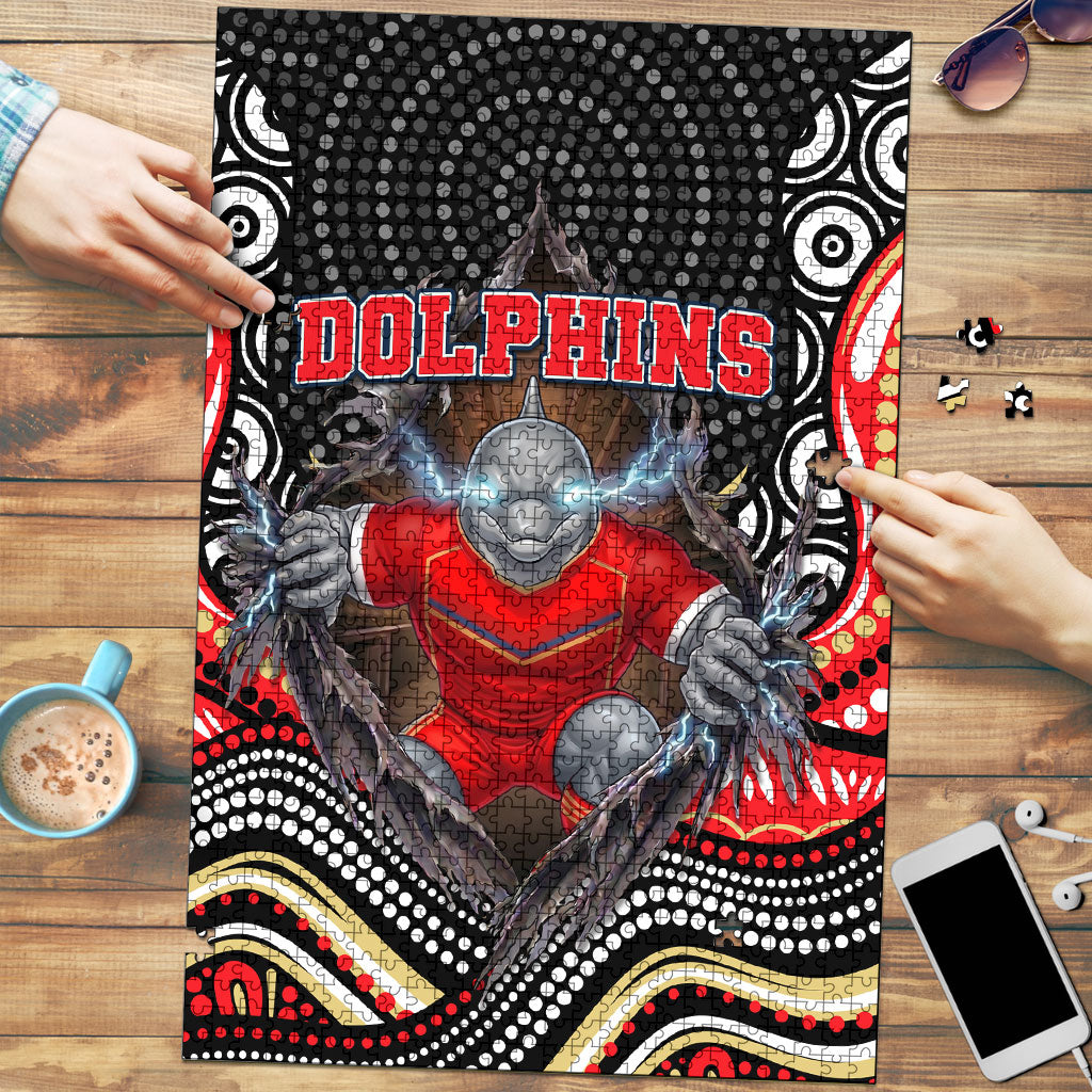 Dolphins Puzzle The Scream of Lightning Eyes - Indigenous Dot Ripping Effect