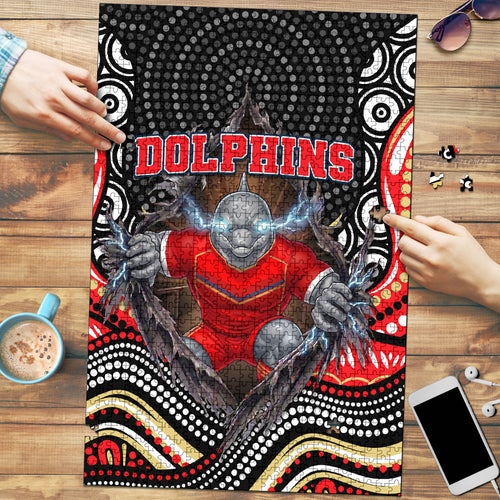 Dolphins Puzzle The Scream of Lightning Eyes - Indigenous Dot Ripping Effect