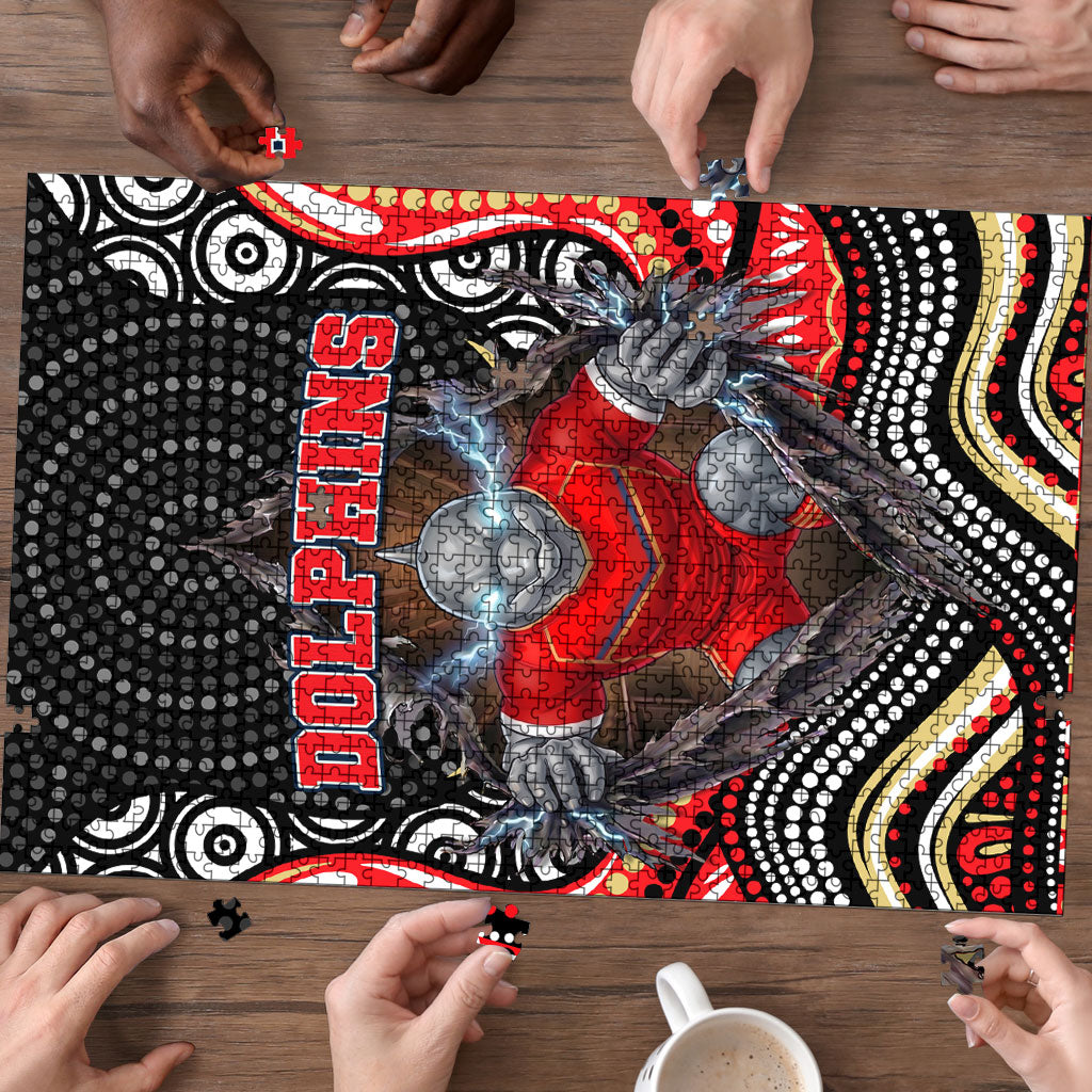 Dolphins Puzzle The Scream of Lightning Eyes - Indigenous Dot Ripping Effect