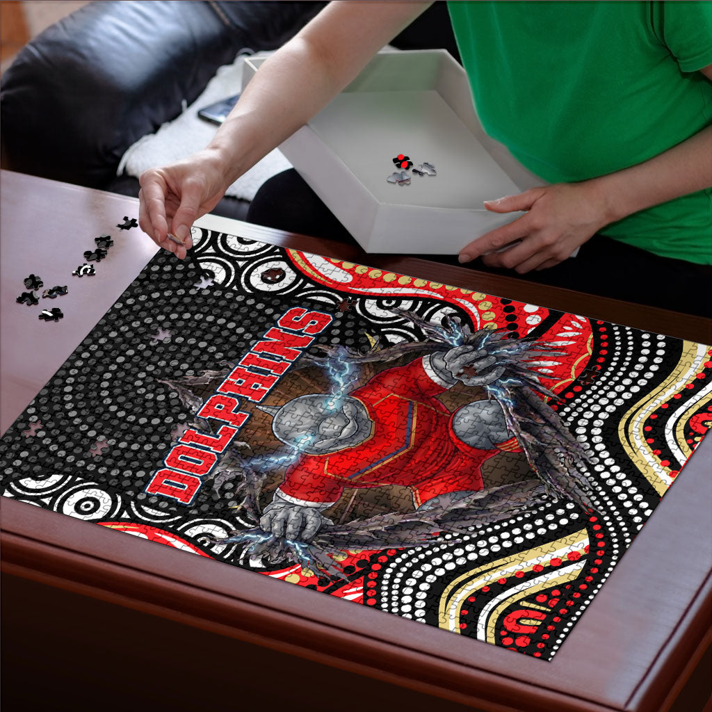 Dolphins Puzzle The Scream of Lightning Eyes - Indigenous Dot Ripping Effect