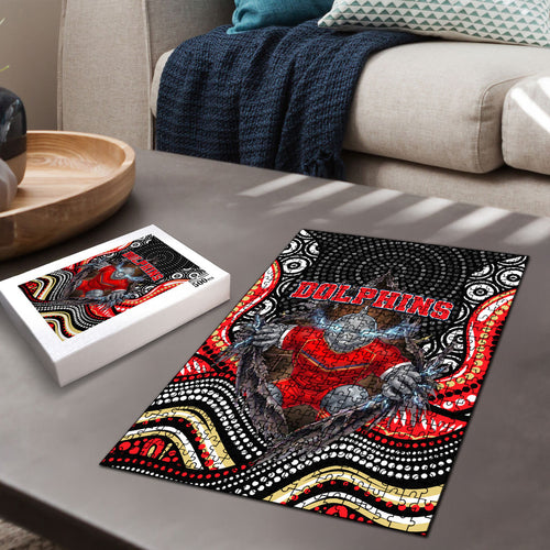 Dolphins Puzzle The Scream of Lightning Eyes - Indigenous Dot Ripping Effect