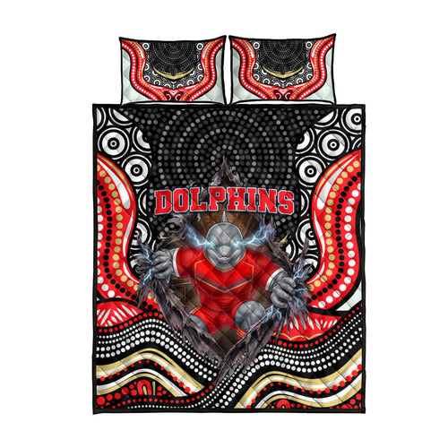 Dolphins Quilt Bed Set The Scream of Lightning Eyes - Indigenous Dot Ripping Effect