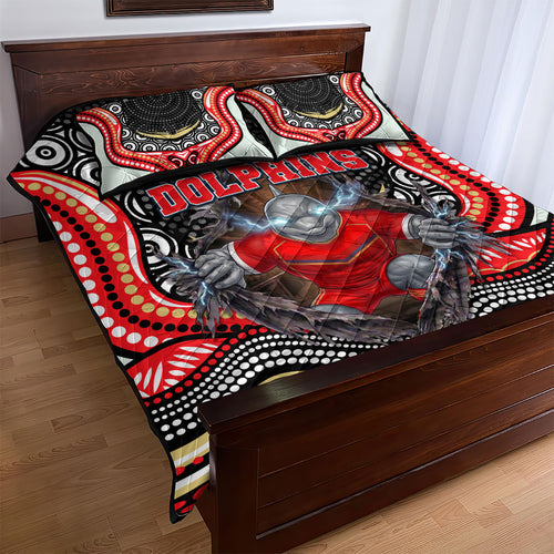 Dolphins Quilt Bed Set The Scream of Lightning Eyes - Indigenous Dot Ripping Effect