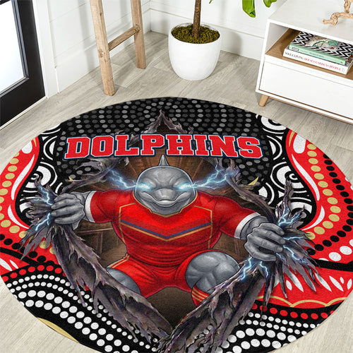 Dolphins Round Carpet The Scream of Lightning Eyes - Indigenous Dot Ripping Effect