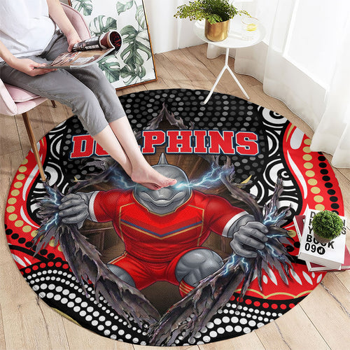Dolphins Round Carpet The Scream of Lightning Eyes - Indigenous Dot Ripping Effect
