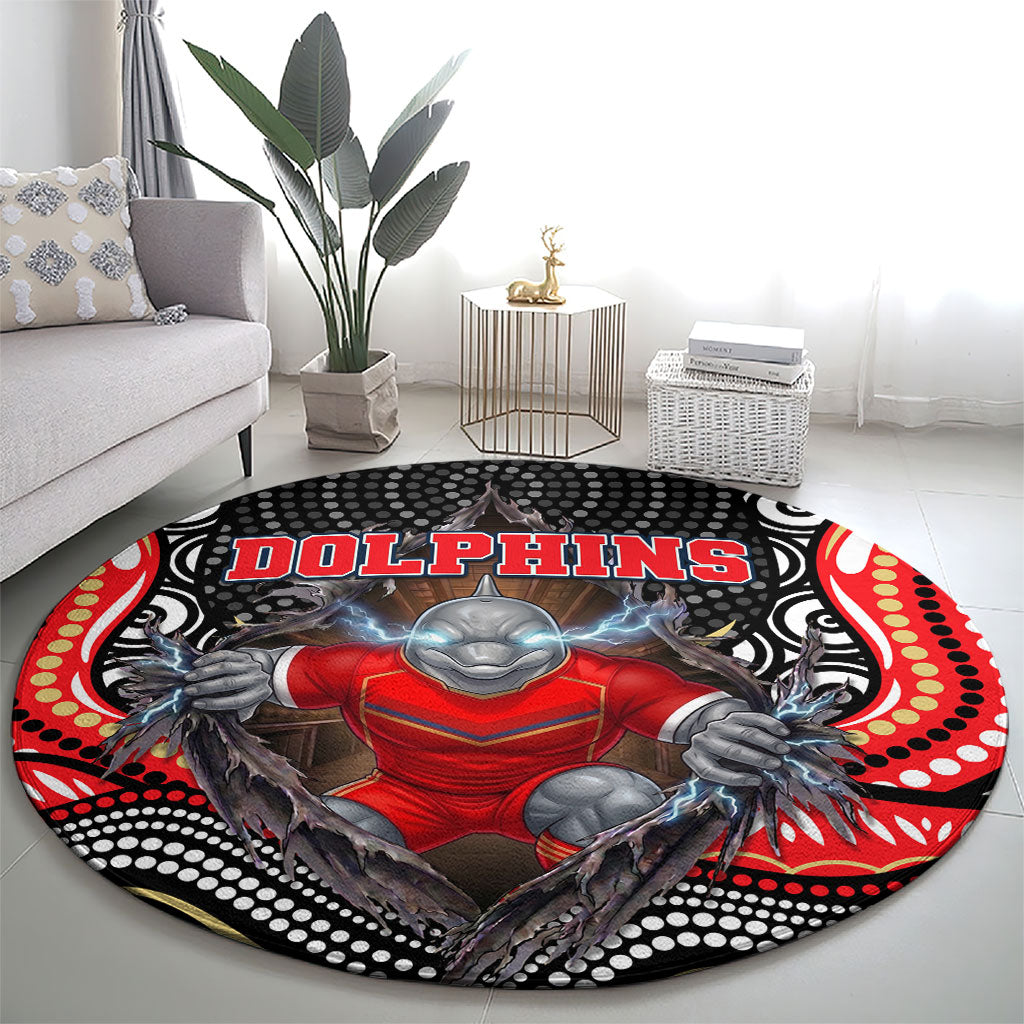 Dolphins Round Carpet The Scream of Lightning Eyes - Indigenous Dot Ripping Effect