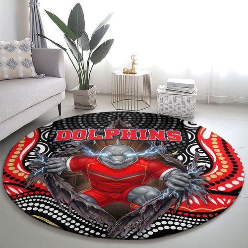 Dolphins Round Carpet The Scream of Lightning Eyes - Indigenous Dot Ripping Effect