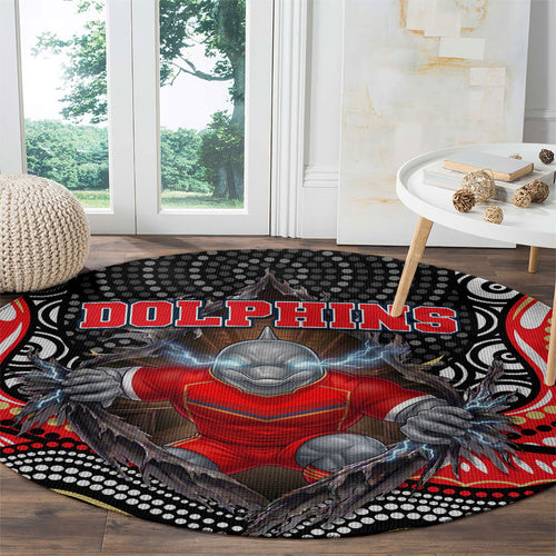 Dolphins Round Carpet The Scream of Lightning Eyes - Indigenous Dot Ripping Effect