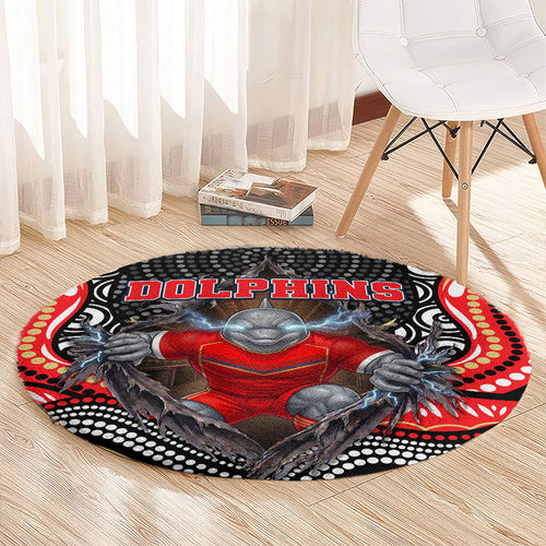 Dolphins Round Carpet The Scream of Lightning Eyes - Indigenous Dot Ripping Effect