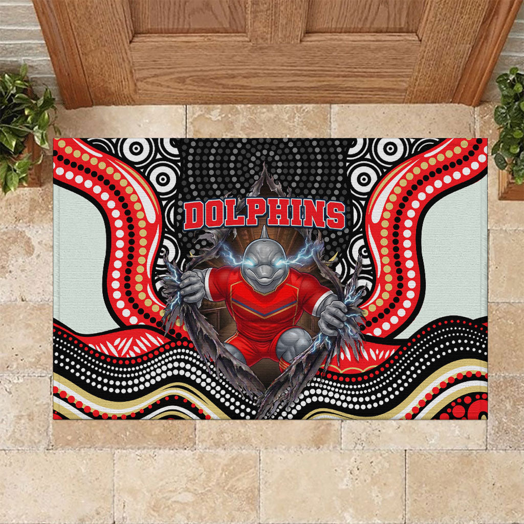 Dolphins Rubber Doormat The Scream of Lightning Eyes - Indigenous Dot Ripping Effect