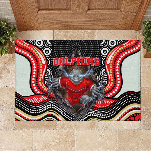 Dolphins Rubber Doormat The Scream of Lightning Eyes - Indigenous Dot Ripping Effect