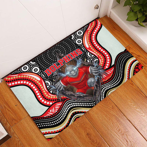 Dolphins Rubber Doormat The Scream of Lightning Eyes - Indigenous Dot Ripping Effect
