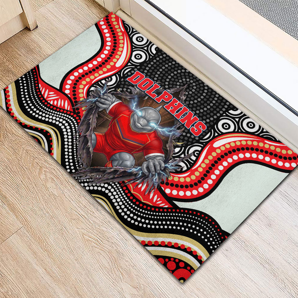 Dolphins Rubber Doormat The Scream of Lightning Eyes - Indigenous Dot Ripping Effect