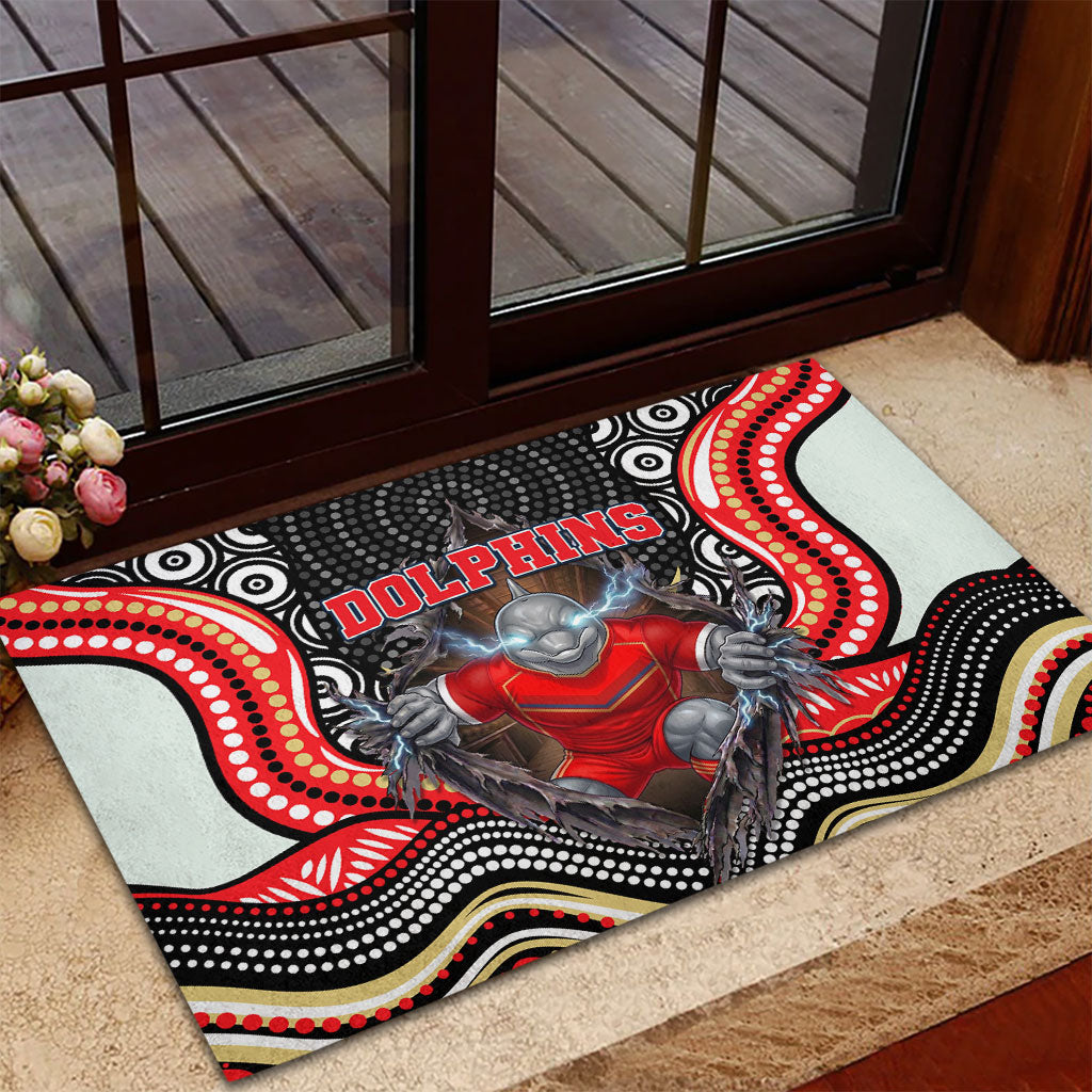 Dolphins Rubber Doormat The Scream of Lightning Eyes - Indigenous Dot Ripping Effect